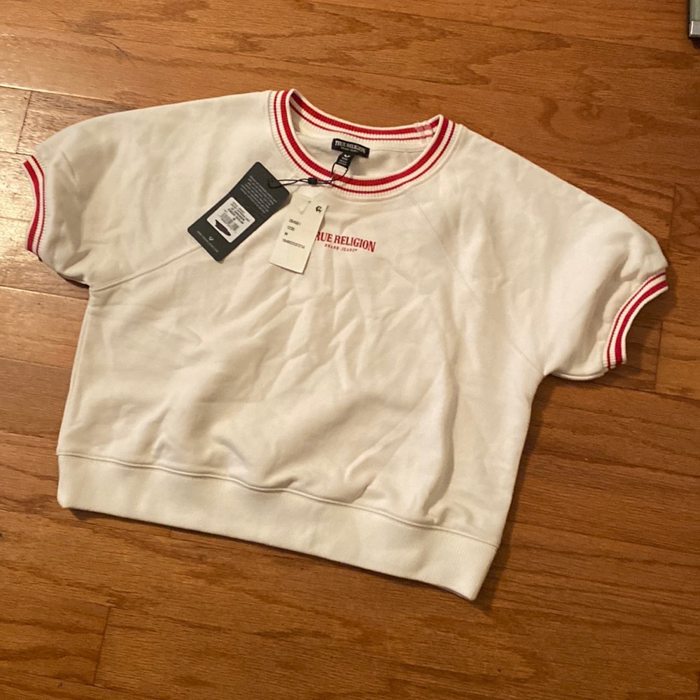 True Religion Women's Shrunken Ringer Raglan Cropped Sweatshirt NWTs